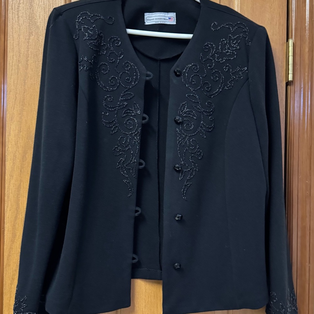 Pablo Collection Black Women's Beaded Cardigan Jacket Blazer plus 16WP